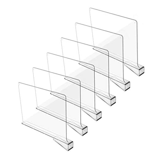Hmdivor Clear Acrylic Shelf Dividers, Closets Shelf and Closet Separator for Organization in Bedroom, Kitchen and Office Shelves (6 Pack)