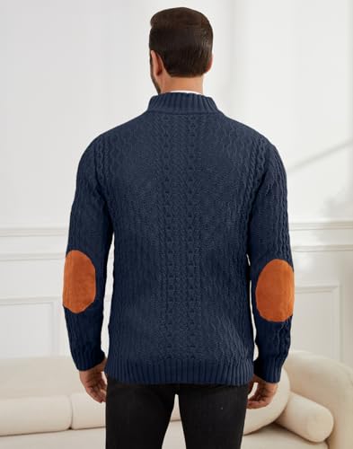 Mens Cable Knit Pullover Sweater Casual Long Sleeve Stand Collar Quarter Button Knitted Sweaters4