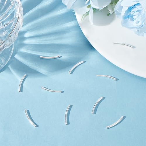 Beebeecraft 1 Box 10Pcs Tube Beads 925 Sterling Silver Curved Column Noodle Loose Spacer Beads 20x2mm for DIY Bracelet Necklace Jewellery Making Hole: 1.2mm - Image 4