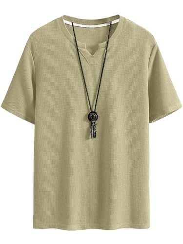 Image of TAGDO Men's Waffle Knitted V Neck|T Shirt for Man|Waffle|Cotton|Casual| Regular Fit Tees (2012)