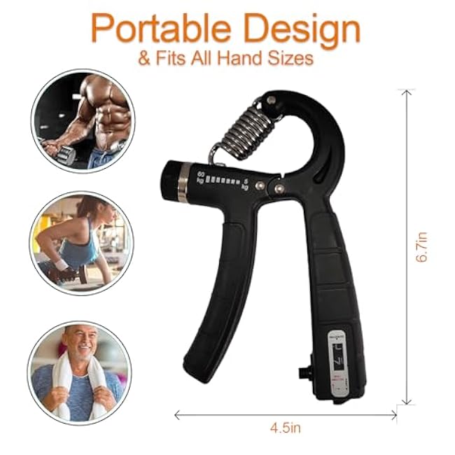 Grip Strength Trainer (6 Pack) - Forearm Strengthener - Hand Gripper Strengthener - Stress Relief Ball and Adjustable Spring Resistance Ranging From 11 To 132 Lbs(5 To 60kg)