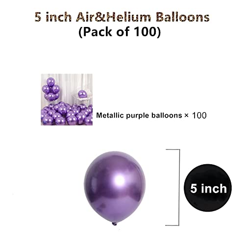 Image of 5 inch Metallic Purple Balloons, 100 pcs Thick Chrome Purple Balloons Shiny Latex Party Balloons(Metallic Purple)