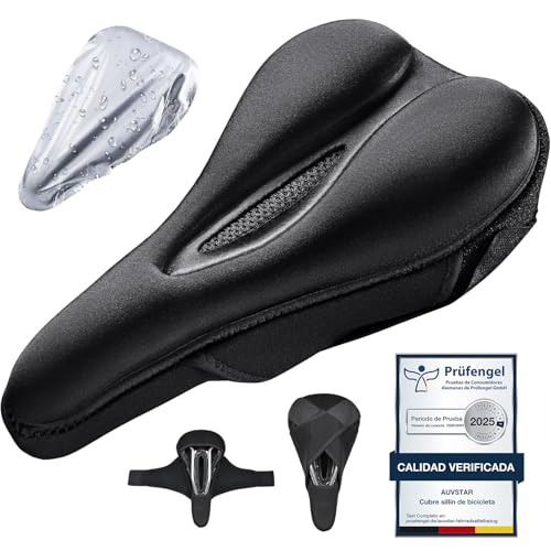auvstar Funda de Gel para Sillin de Bicicleta, Hueca y Transpirable, Cubierta de Cojín de Gel de Sílice, Adecuado para el sillín de Bicicleta de montaña,Velcro Ajustable.(Sección Estrecha)