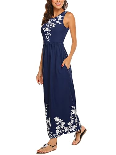Image of Hount Women's Summer Sleeveless Striped Flowy Casual Long Maxi Dress with Pockets