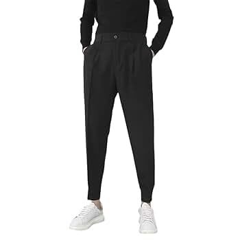 Fashion Men Casual Pants Elastic Waist Slim Pleated Tapered