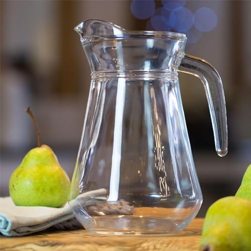 Image of Wringo Premium Glass Water Jug - 1.5 LTR, Transparent, Hot Cold Water Glass Pitcher, Water Jug, Iced Tea, Milk and Juice Beverage Carafe, Lemon Jug 1500ML (WQ-17)