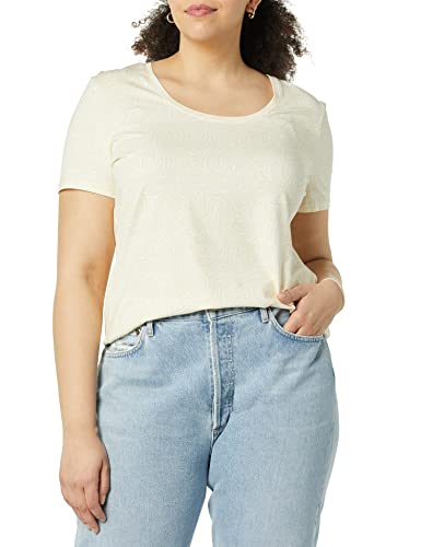 Amazon Essentials Camiseta de Manga Corta con Cuello Redondo y Corte Estándar (Disponible en Tallas Grandes) Mujer, Pack de 2, Blanco/Bronceado Estampado de Animales, S