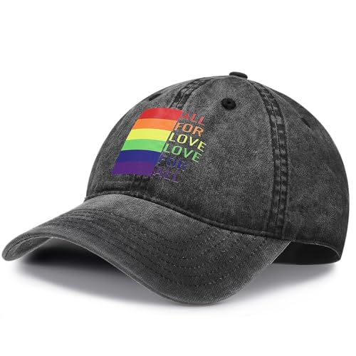 Image of Shyyween LGBT Baseball Hat Pride Rainbow Denim Hats Love is Love Vintage Baseball Cap Adjustable LGBT Cap for Men Women Gay Pride Accessory