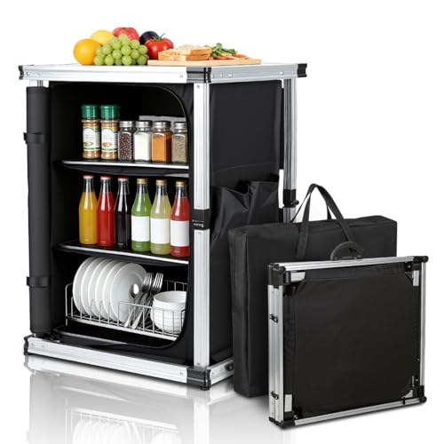 Vkechh Campingküche Faltbar Campingschrank Küchenbox Zeltschrank Outdoor Camping Küche inkl. Tragetasche Reiseküche für Camping Picknick Gartenparty