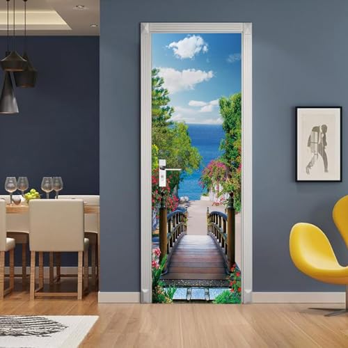 TACOKI Türtapete Selbstklebend Türposter Meerblick Türbekleben Landschaft Türbilder, 3D Effekt Fototapete Türfolie Poster Türaufkleber Wandtattoo Tür Dekoration Stickers 77x200 cm 316z