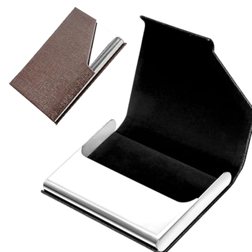 Porta biglietti da visita, Porta Biglietti da Visita Portatile in Metal, Porta carte di credito in pelle PU e acciaio inossidabile, Porta Carte Credito Tascabile Professionale per Uomo Donna (Marrone)