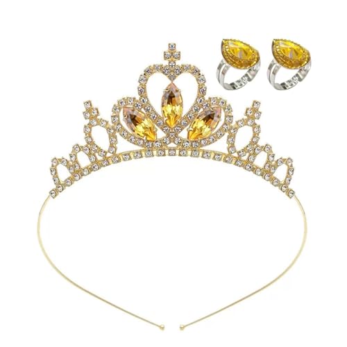 1 Diadema De La Corona Y 2 Anillos De Diamantes De Diablo, Joyas Para Niños, Accesorios Para La Ropa De Fiesta, Suministros De Aderezo Para Niñas.