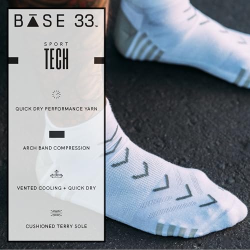 Image of Base 33 Low Rise Sport Socks - Athletic Socks with Compression Arch Band Support, Breathable Venting, for Running, Exercise,