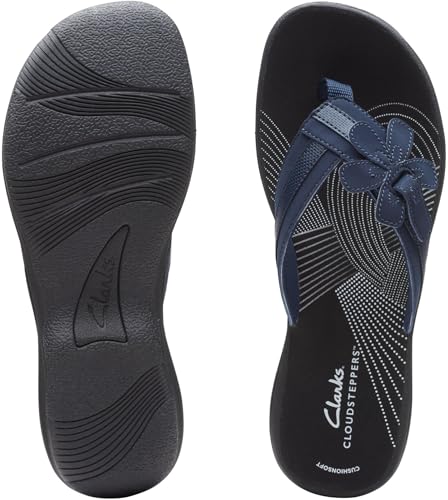 Image of Clarks Womens Breeze Sea Flip-Flop Sandals - Comfortable Flip Flop with Adjustable Hook and Arch Support - Casual Summer Wearing Cloudsteppers for Everyday