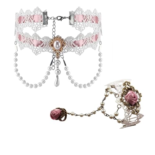 MILAKOO 2pcs Lace Choker and Braracelet Set Elegant Gtothic Vintage Jewerlry Set for Women Victorian Necklace