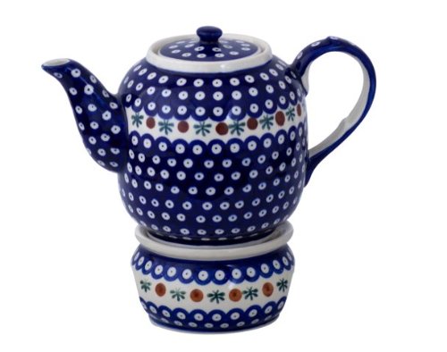 Théière en céramique Bunzlauer 1,5 l avec réchaud grand format pour infusion chaude