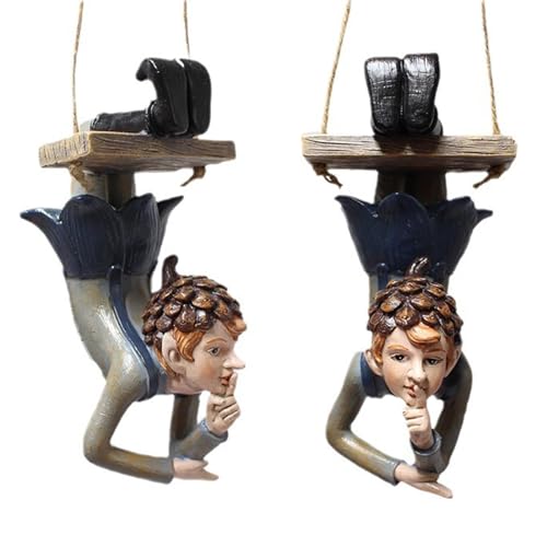 RASTKY Outdoor Swing Fairy Statue Resin Tree Hanging Ornament for Garden Decoration, Waterproof Material