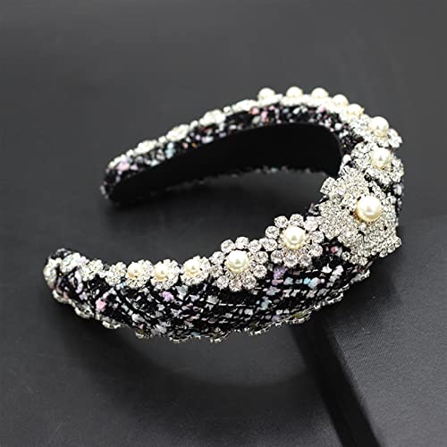 TOMyeus Barock geometrische Luxus-Stirnband eingelegte Haarberichte mit Farbe Rhinestones und Perlen-Prom-Laufsteg-Geschenk for Damenhaare Hochzeitsdekoration (Metal Color : 1) Cover