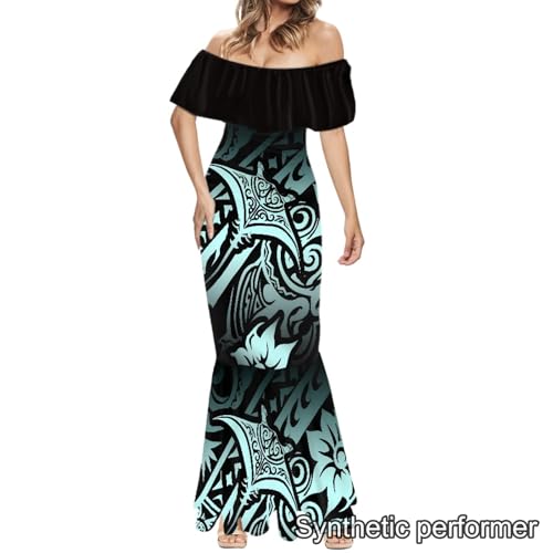 Image of Polynesian Dresses for Women Off Shoulder Maxi Dress Puletasi Samoan Dresses S-7XL