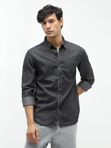 Image of Urbano Fashion Men's Regular Fit Full Sleeve Washed Denim Shirt