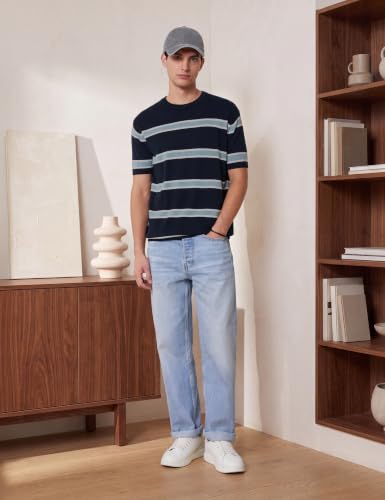 Image of Amazon Brand - Symbol Men's 100% Cotton Striped T-Shirts | Flat Knit Texture | Round Neck | Half Sleeve | Available in Plus Sizes