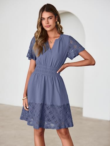 Image of Simplee Womens Boho Summer Dresses Casual Wedding Guest V Neck Short Sleeve Empire Waist A Line Tiered Mini Dress
