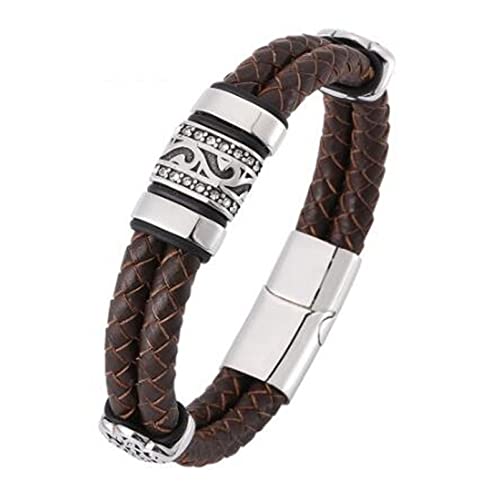 Bracelet cuir homme tressé punk marron double couche pour femme
