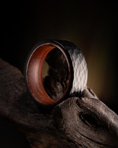 100S JEWELRY Black Hammered Finish Tungsten Rings For Men With Inner Rosewood Wedding Promise Band Size 6-162