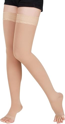 Miniatura 10 de SKYFOXE Medias médicas de alta compresión para muslos de 20 a 30 mmHg para mujeres y hombres, circulación firme con puntos de silicona