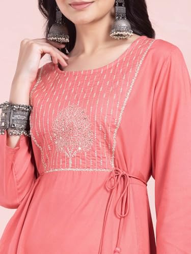 Image of Indya Women Fit and Flare Calf Length Zari Embroidered Rayon Dress