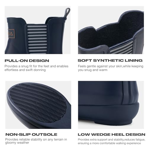 HISEA Rubber Rain Boots for Women Waterproof Chelsea Boots Short Ankle Rain Shoes Wedge Heel Anti-Slipping Rainboots for Ladies with Comfort Insole Lightweight Stylish Outdoor Work Booties2