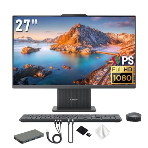Image of Lenovo IdeaCentre 27 inch FHD All-in-One Desktop, Intel Core i5-13420H, 8GB RAM, 1.5TB Storage (512GB SSD+1TB Docking Station), Intel UHD Graphics, Wireless Keyboard & Mouse, WI-FI 6, Webcam, Win 11, Grey