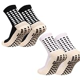 fjberrtsat 6 Pairs Kids Grip Soccer Socks Cushioned Non Slip Grippy Football Athletic Sports Socks for Boys Girls 4/6 (Mh1black1white)