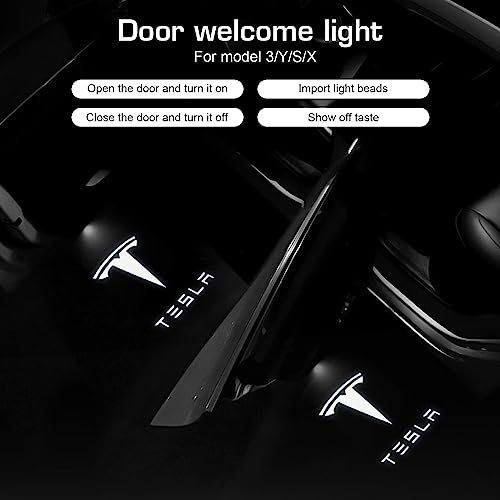 Nizirioo Projektor LED do drzwi samochodowych, 4 sztuki, projektor z logo Tesla, oświetlenie wejścia, powitalne logo Tesla, model 3/S/X, projektor LED do drzwi samochodowych, powitalne światło LED