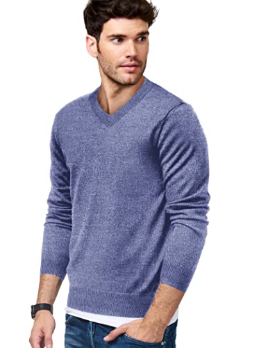 COOFANDY Suéter masculino gola V manga longa slim fit moda pulôver suéter, Azul e branco, XXG