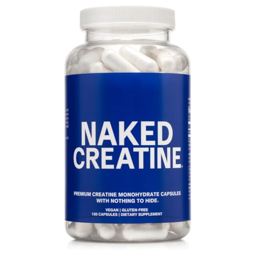 NAKED Creatine Monohydrate Capsules, NSF Certified Micronized Creatine Pills, 2.5g per Serving, 150 Count (75 Servings), Vegan, No Fillers for Strength, Power and Recovery