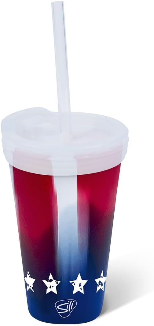 Silipint 16oz Silicone Straw Tumbler with 2-in-1 Lid – Unbreakable, Non-Toxic, Dishwasher Safe & Spill Proof Tumbler – Leakproof Travel Mug for Coffee, Juice, Cocktail (Stars and Stripes, icicle)