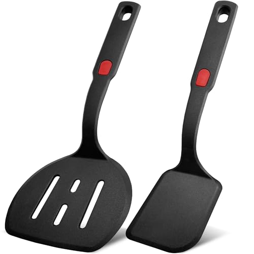 2 Piece Silicone Pancake Spatula Turner, 600°F Heat Resistant Cooking Spatulas for Nonstick Cookware, Large Kitchen Utensils BPA Free Spatula Set for Egg, Pancake, Burger