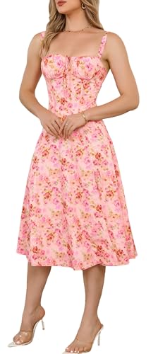 Image of Women's Spaghetti Strap Dress Floral Corset Gown Inspired Dresses Midi Evening Cocktail Party and Holidays Casual Sundress