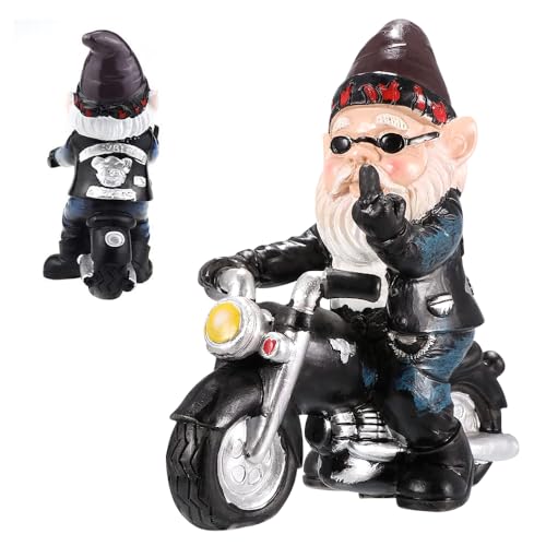 LUFEIS Gnome Statue, Riding Dwarf Statue, 13.5cm Outdoor Funny Garden Gnomes Decoration