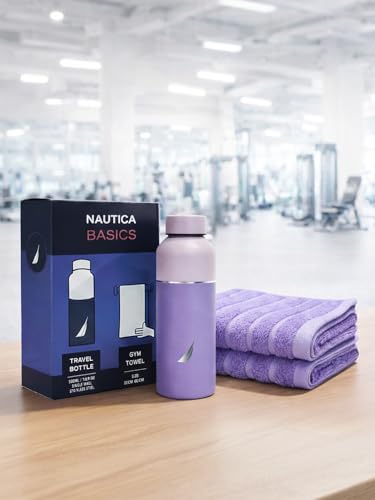 Image of NAUTICA Combo Set Gym Towel + Bottle | 3 PC Set- 1 Single WALL Bottle + 2 PCS Hand Towel | Combo Set for Gym, Yoga, Running & Training | Purple
