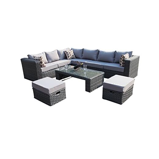YAKOE 50020 Papaver Conservatory Modular 9 Seater Rattan Corner Garden Sofa Furniture Set - Grey