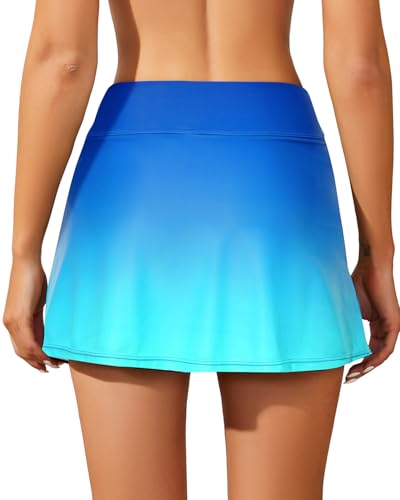 Image of Women Swim Skirt Tummy Control Swimsuit Skirt with Built-in Shorts High Waisted Split Swim Bottom (Available in Plus)