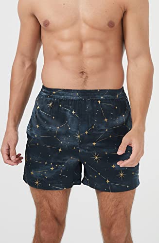MANSPHIL 100% Mulberry Silk Boxer Short for Men, Fashion Printed Underwear Sleep Shorts Pajamas4