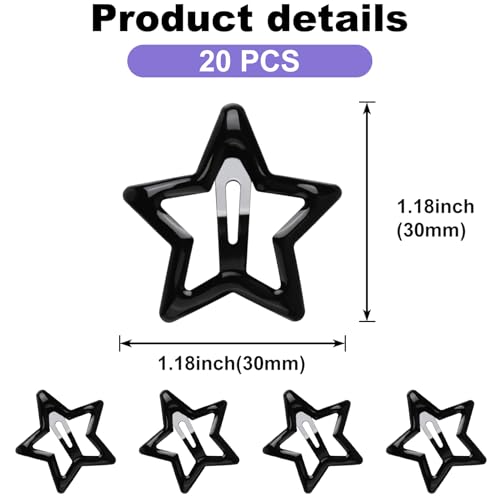 20 Pinzas de Pelo Estrella Negra 3cm Antideslizantes miniatura 2