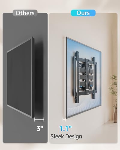 Image of MOUNTUP Ultra Slim TV Wall Mount for Most 37-90 inch TVs, 1.1 inch Thin Low Profile Full Motion TV Mount Bracket, Dual Swivel Articulating Arms with Tilt, Fits 16 inch Studs, Max VESA 600x400mm Holds 132lbs