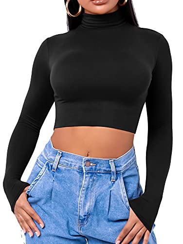 LCNBA Women's Long Sleeve Crop Top Turtleneck Sexy Basic Cropped Tops Shirt4