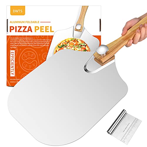 Premium Aluminum Large Pizza Peel 12 inch | DWTS Metal Pizza Spatula with Foldable Wood Handle for Easy Storage,Good Helper for Baking,Homemade Pizza and Bread
