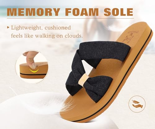 Image of KuaiLu Womens Dressy Bow Sandals Arch Support Yoga Foam Cushion Comfortable Walking Slides Open Toe Summer Beach Indoor Outdoor Slippers