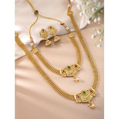 Image of Peora Gold Plated Bridal Jewellery Set with Kamarband Gift for Women Indian Traditional Ethnic Wedding